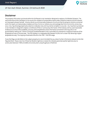 iVal Report disclaimer page