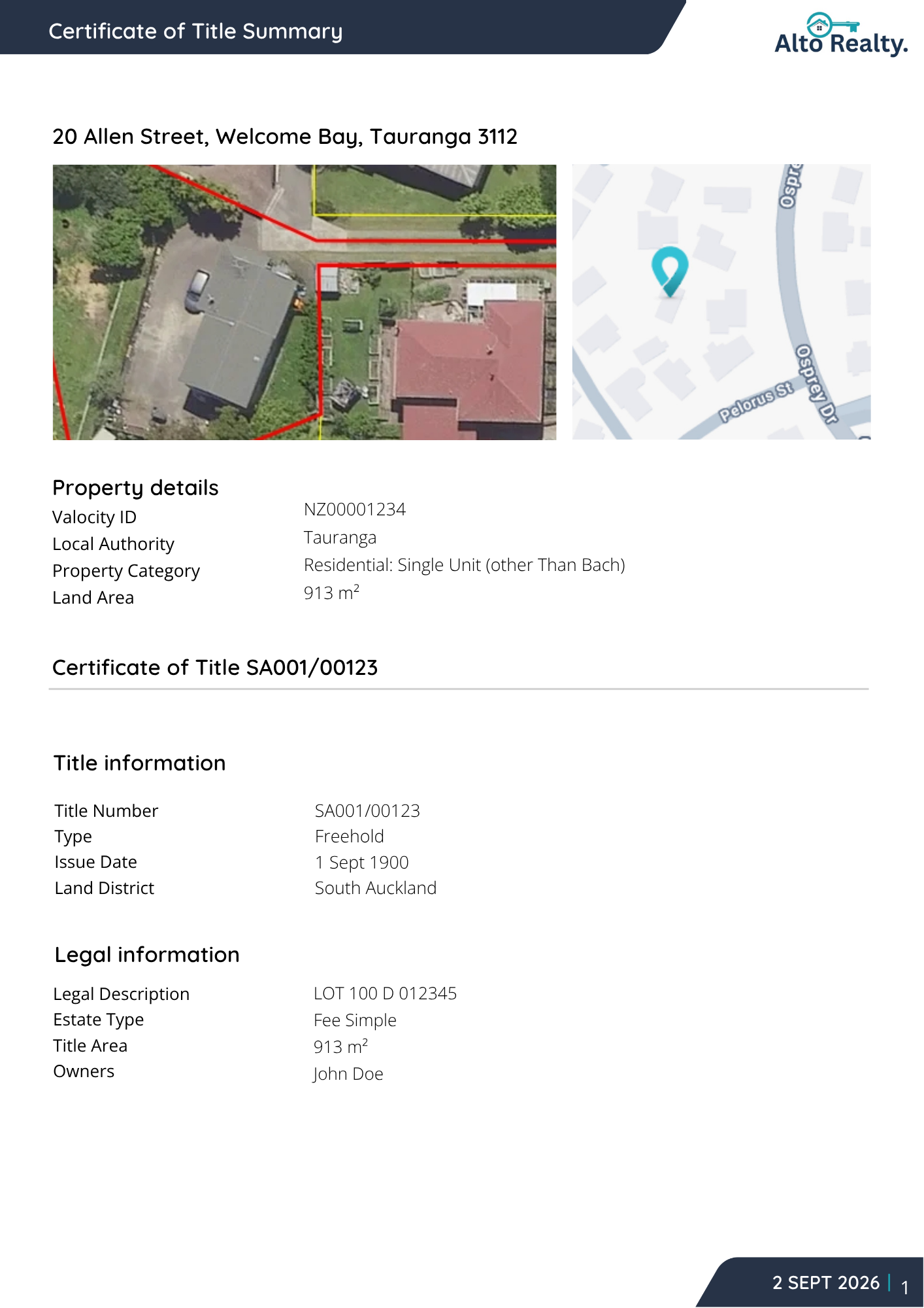 Certificate of Title Summary preview
